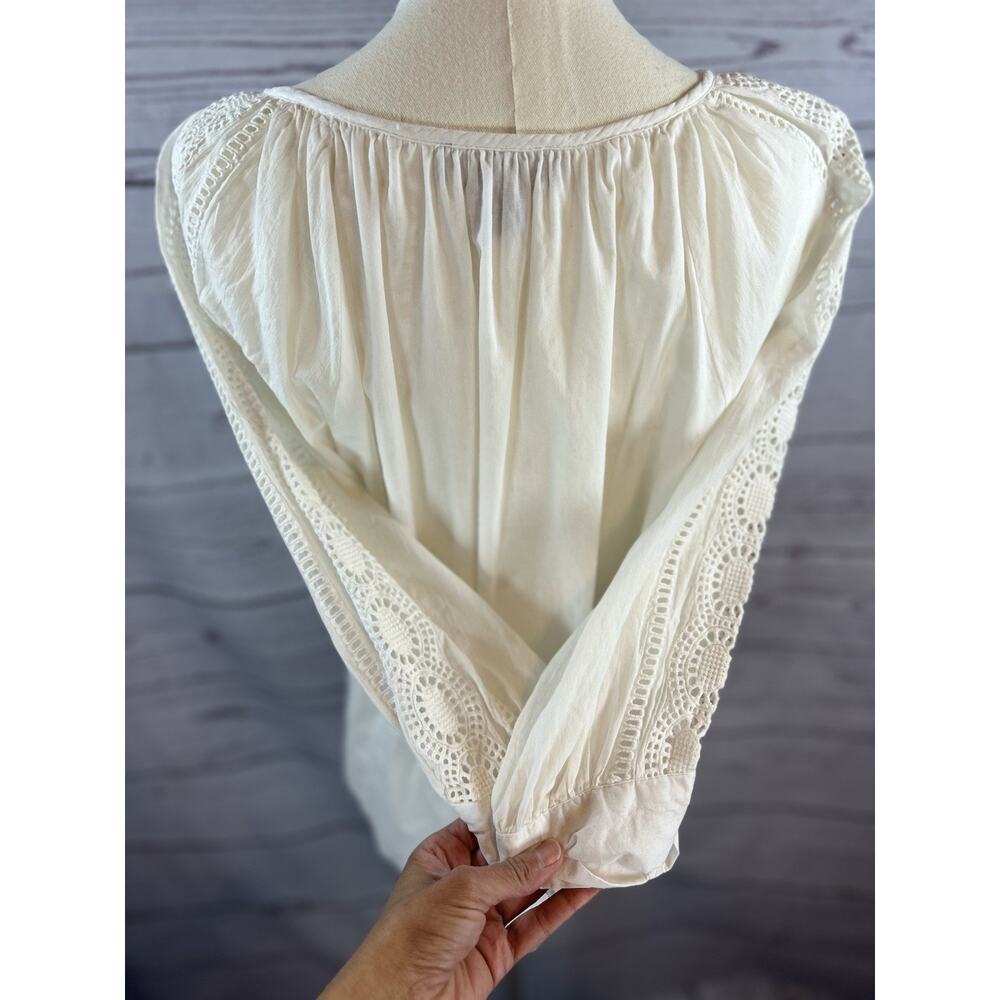 Karen Kane Eyelet Embroidered Top Womens Large 100% Cotton Boho Off White Blouse - Picture 5 of 7